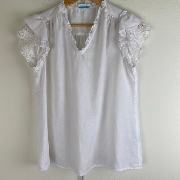 J. McLaughlin White Eyelet Ruffle Blouse Size M - Picture 3 of 9